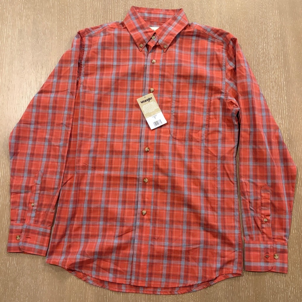Wrangler Riata Long Sleeve Plaid Shirt Button Down Mens Small Orange New